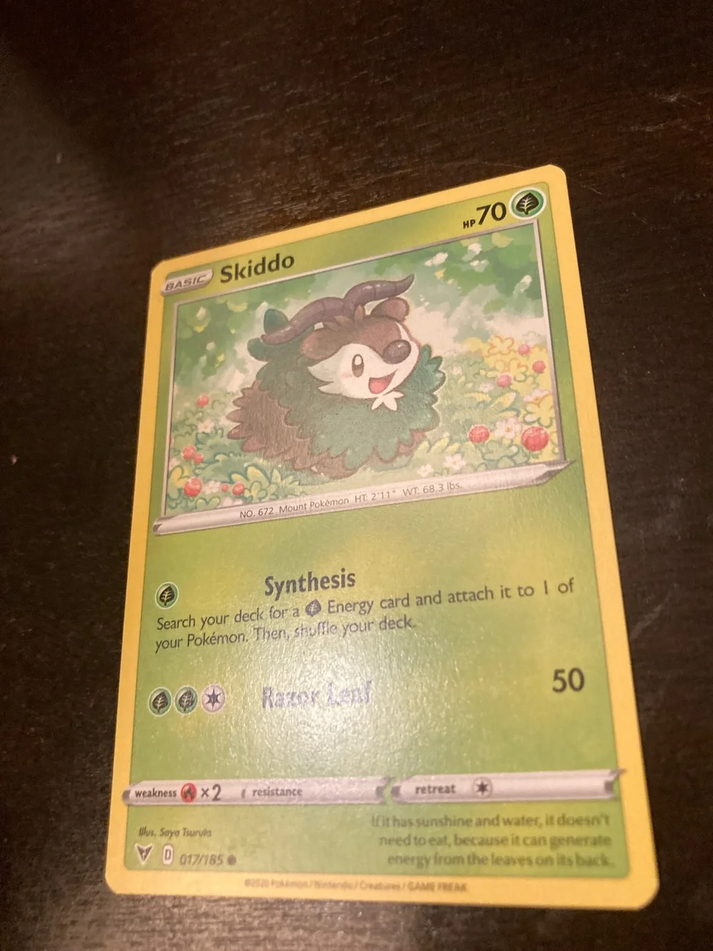 Pokemon Skiddo Green and Yellow Trading Card